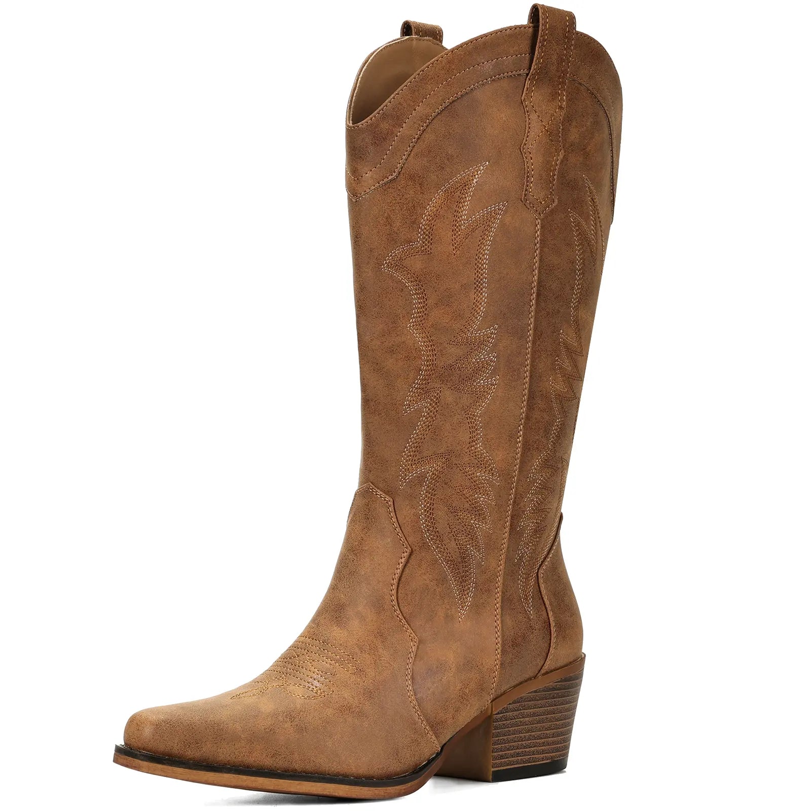 IUV Women'S Cowboy Boots – Cowgirl Western Boots, Western Retro Style Pointed Toe, Chunky Heel, Mid-Calf, Retro Embroidery. Perfect for Country Concerts, Dancing, Weddings, Travel & Daily Wear