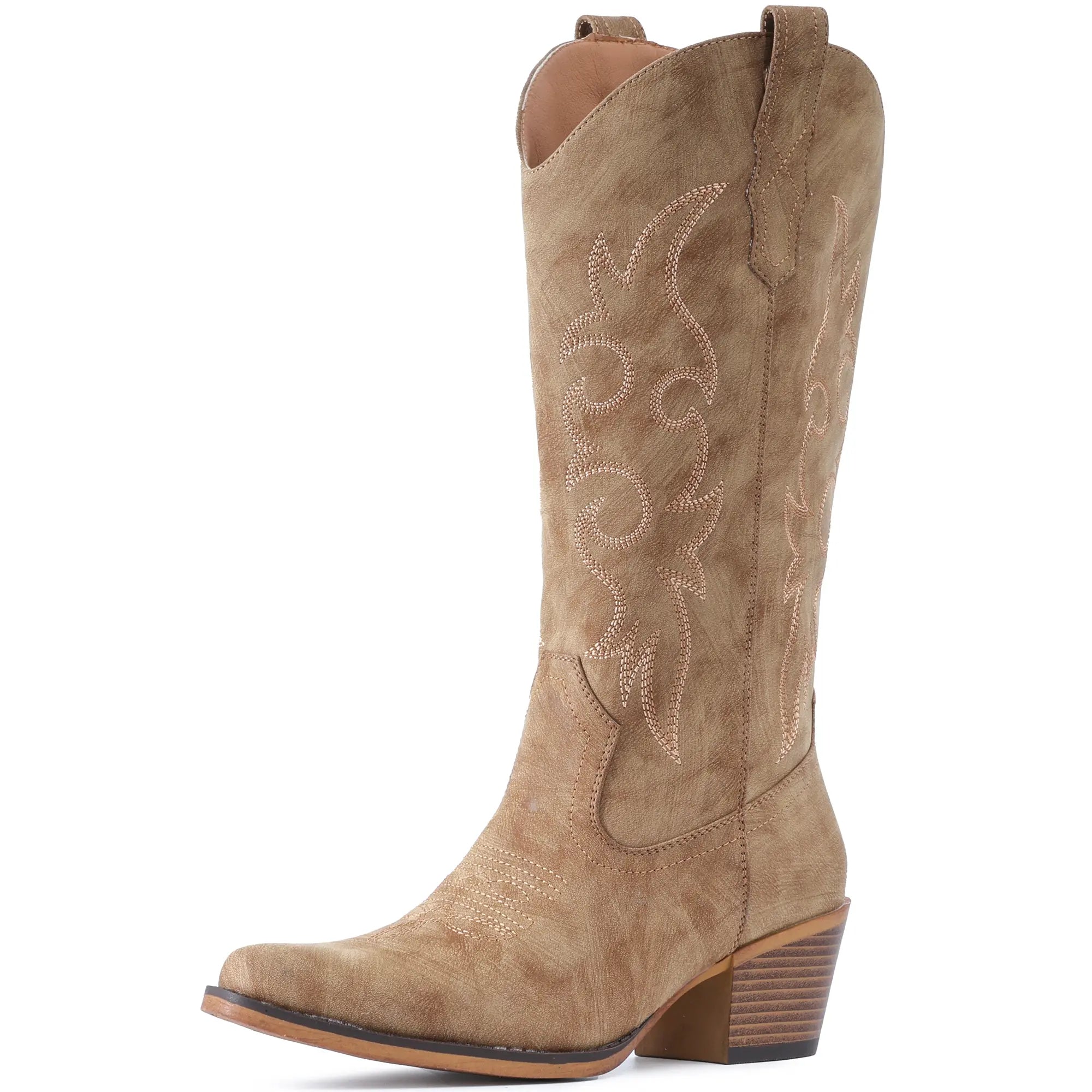 IUV Women'S Cowboy Boots – Cowgirl Western Boots, Western Retro Style Pointed Toe, Chunky Heel, Mid-Calf, Retro Embroidery. Perfect for Country Concerts, Dancing, Weddings, Travel & Daily Wear