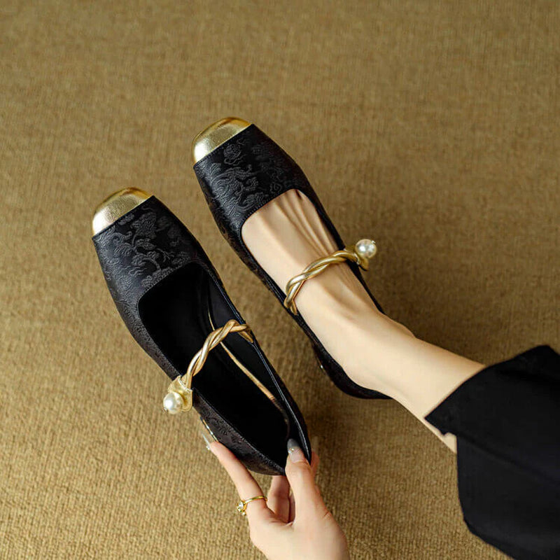 Pera Mary Jane | Flats Embroidered Satin, Comfortable Flat Shoes for Women