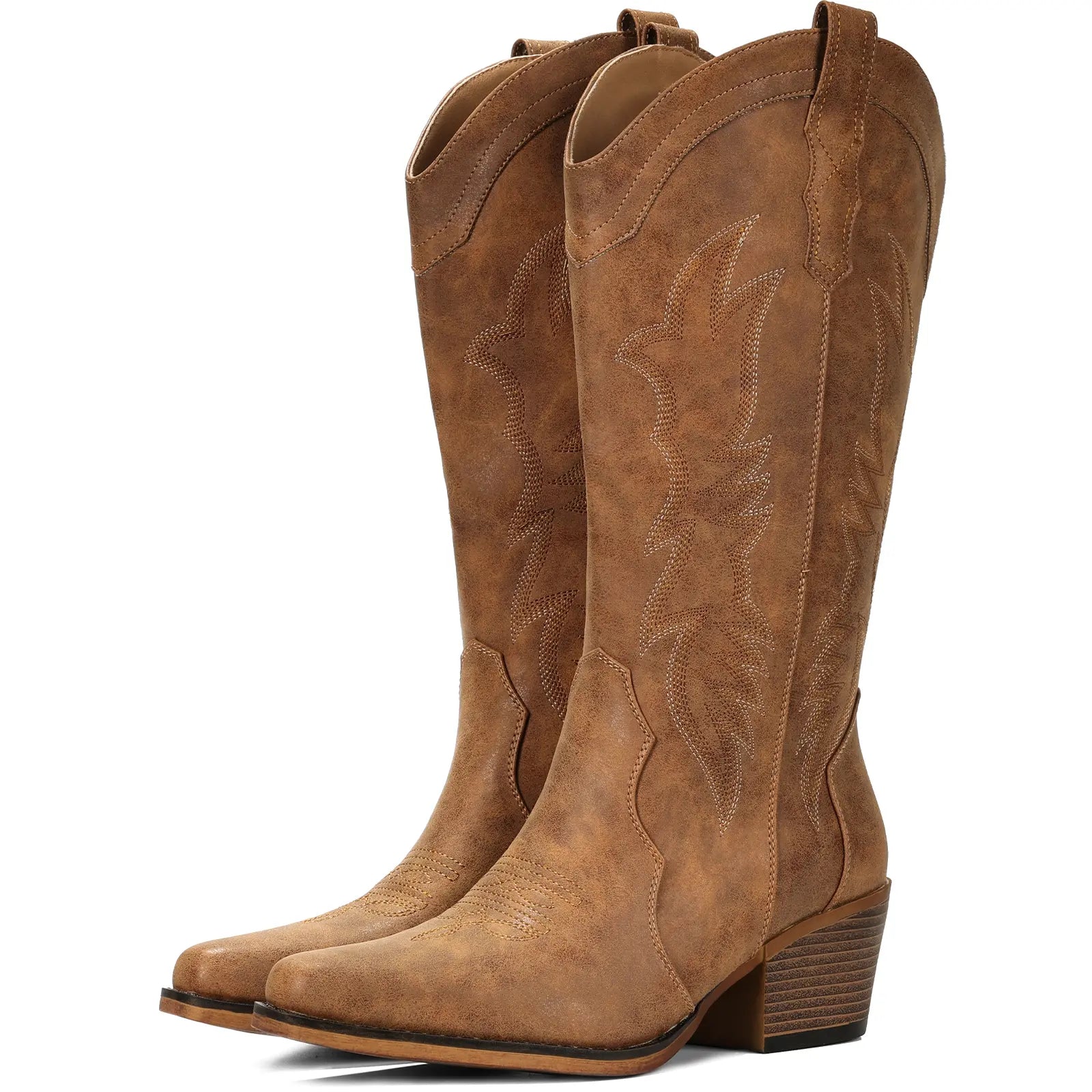 IUV Women'S Cowboy Boots – Cowgirl Western Boots, Western Retro Style Pointed Toe, Chunky Heel, Mid-Calf, Retro Embroidery. Perfect for Country Concerts, Dancing, Weddings, Travel & Daily Wear