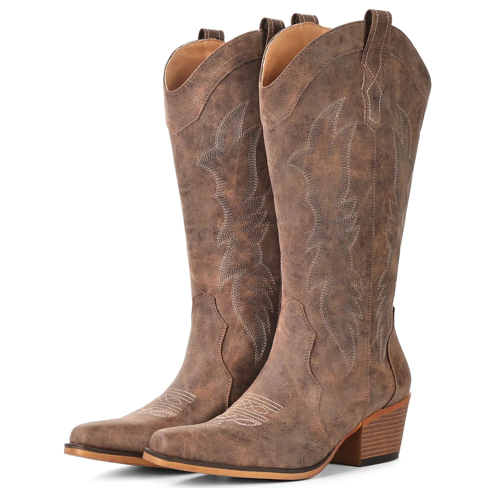 IUV Women'S Cowboy Boots – Cowgirl Western Boots, Western Retro Style Pointed Toe, Chunky Heel, Mid-Calf, Retro Embroidery. Perfect for Country Concerts, Dancing, Weddings, Travel & Daily Wear