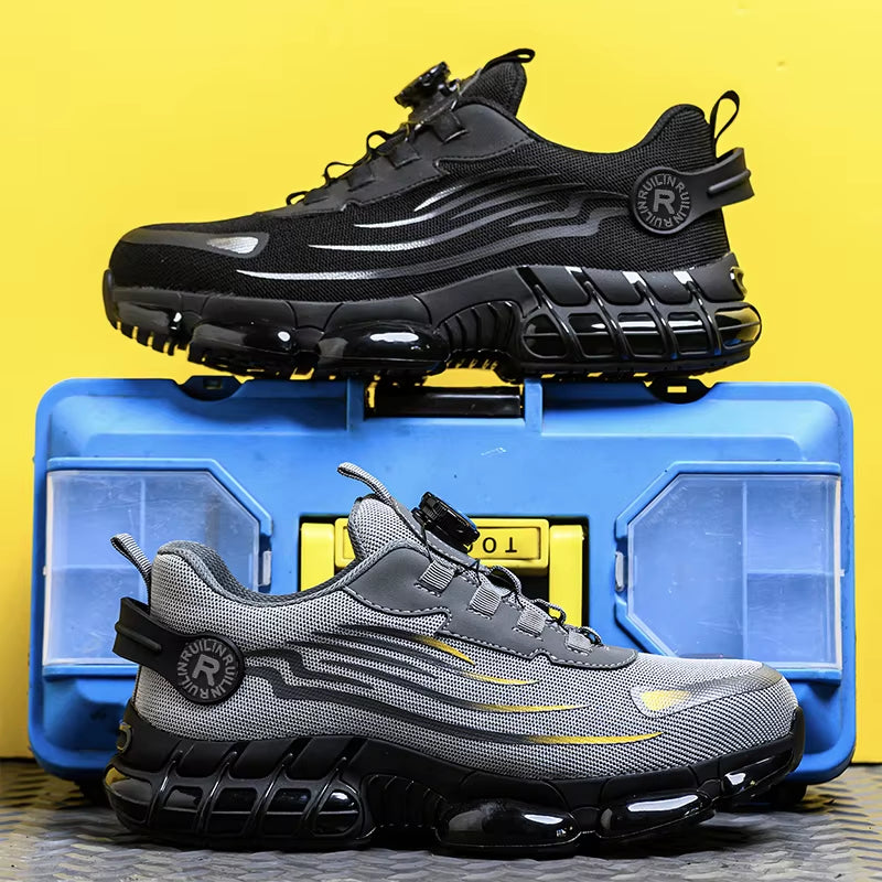 Rotating Button New Safety Shoes Men Anti-Smash Anti-Puncture Work Shoes Fashion Men Sport Shoes Security Protective Boots Men