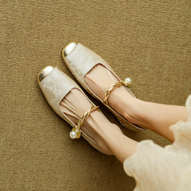 Pera Mary Jane | Flats Embroidered Satin, Comfortable Flat Shoes for Women