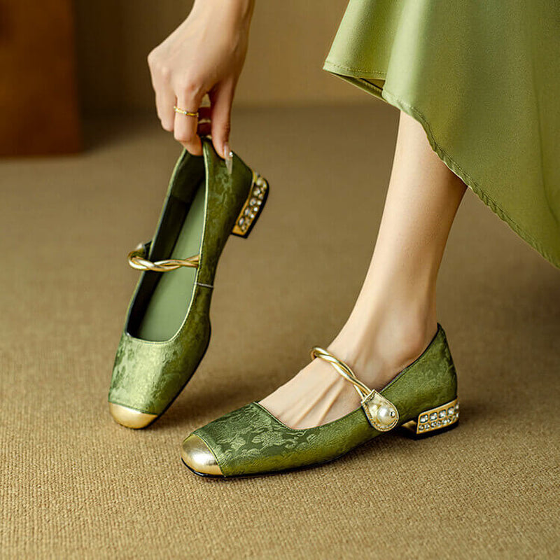 Pera Mary Jane | Flats Embroidered Satin, Comfortable Flat Shoes for Women
