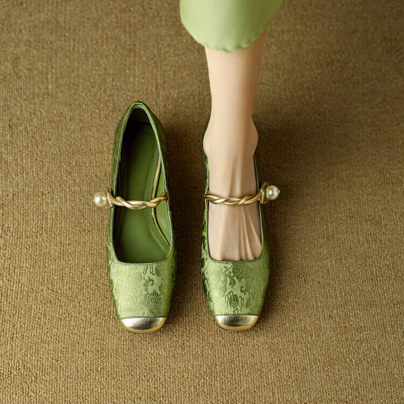 Pera Mary Jane | Flats Embroidered Satin, Comfortable Flat Shoes for Women