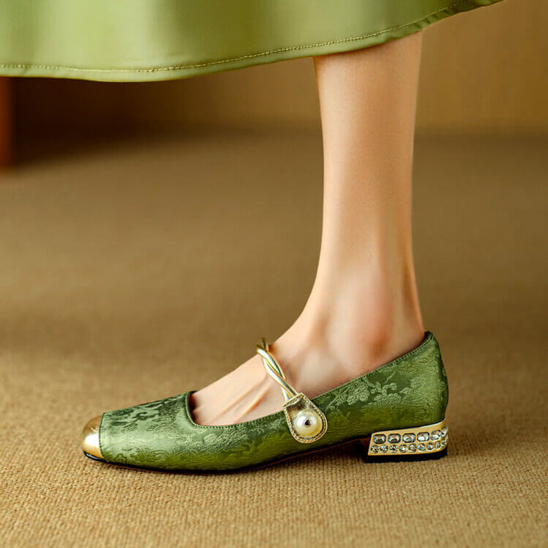 Pera Mary Jane | Flats Embroidered Satin, Comfortable Flat Shoes for Women