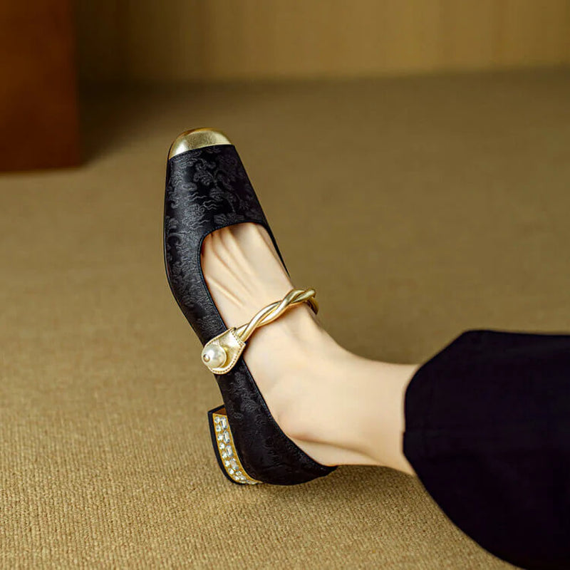 Pera Mary Jane | Flats Embroidered Satin, Comfortable Flat Shoes for Women