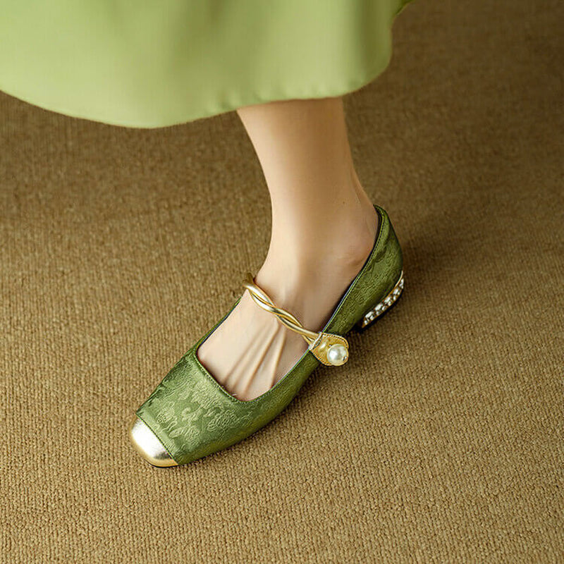 Pera Mary Jane | Flats Embroidered Satin, Comfortable Flat Shoes for Women