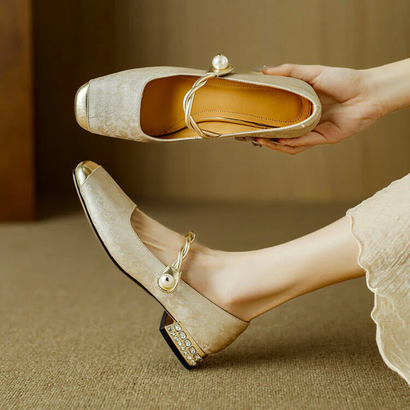 Pera Mary Jane | Flats Embroidered Satin, Comfortable Flat Shoes for Women