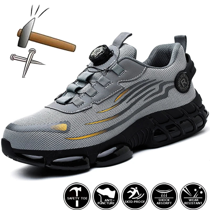 Rotating Button New Safety Shoes Men Anti-Smash Anti-Puncture Work Shoes Fashion Men Sport Shoes Security Protective Boots Men